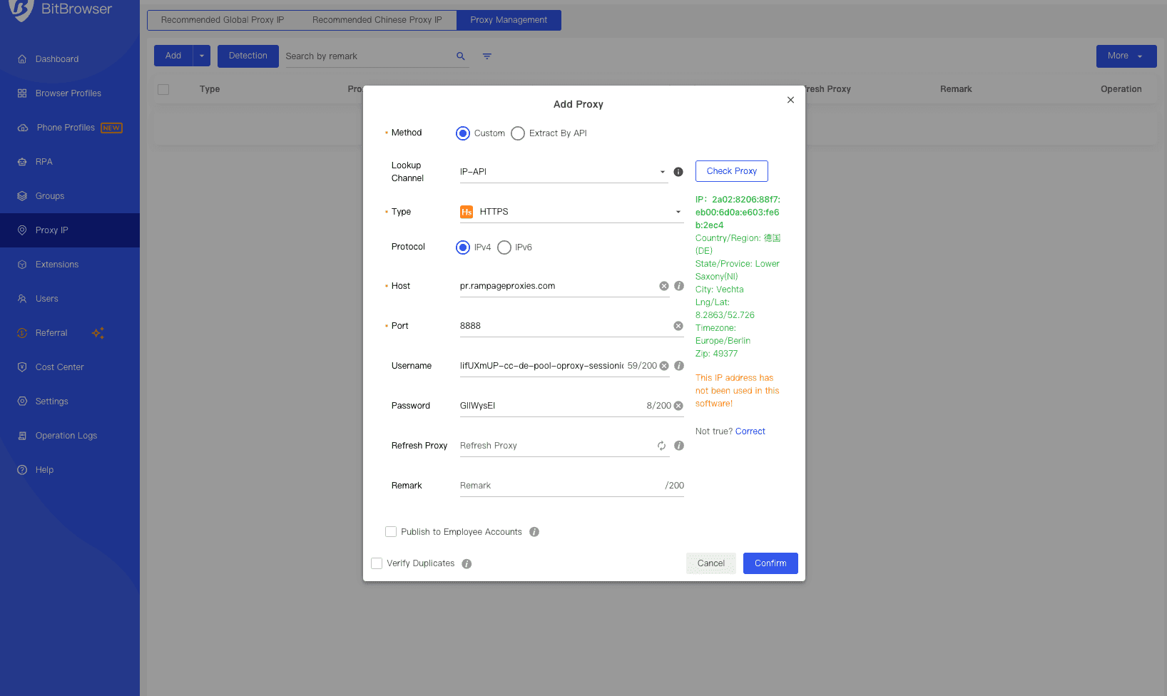 BitBrowser add a single proxy